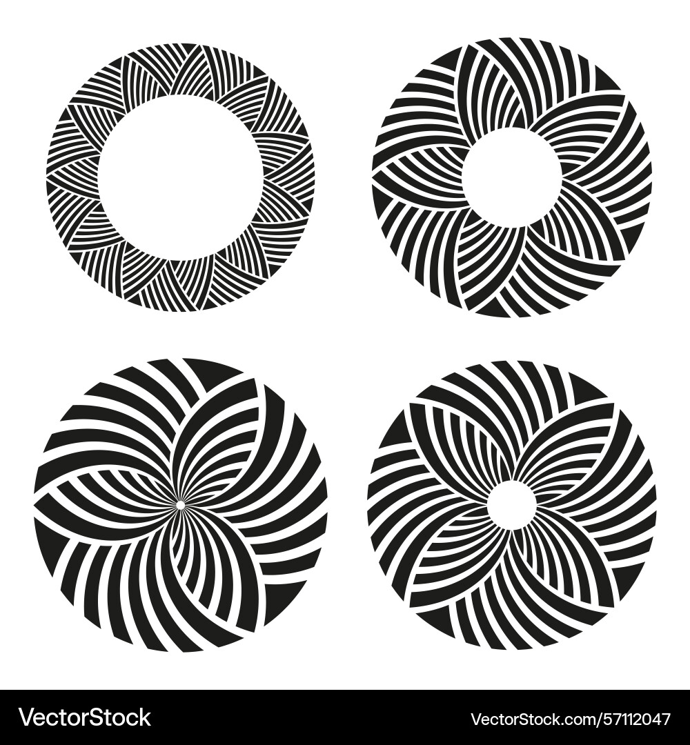 Circular pattern set striped round icons swirl Circular pattern set striped round icons swirl vector image