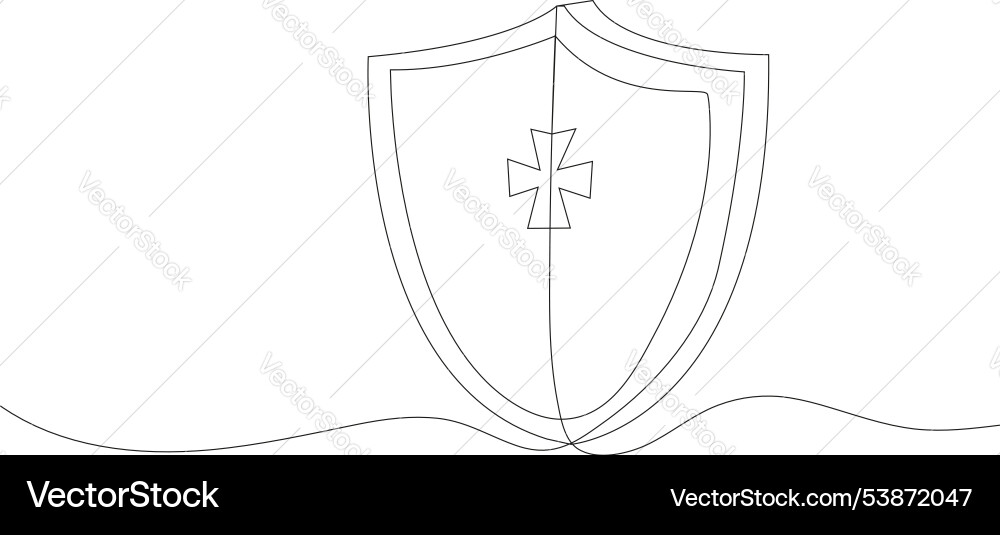Continuous line drawing of a shield with cross Continuous line drawing of a shield with cross Vector Image