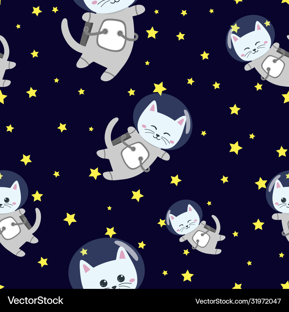 Cute cat astronaut pattern on space background Cute cat astronaut pattern on space background vector image