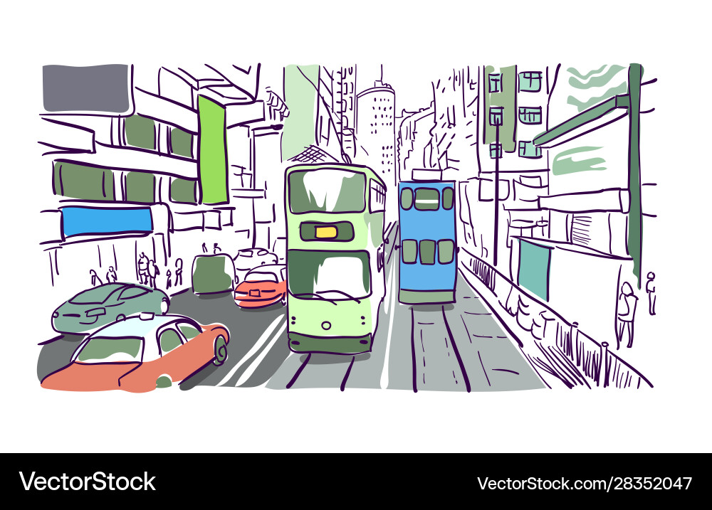 Hong kong street tram watercolor Hong kong street tram watercolor vector image