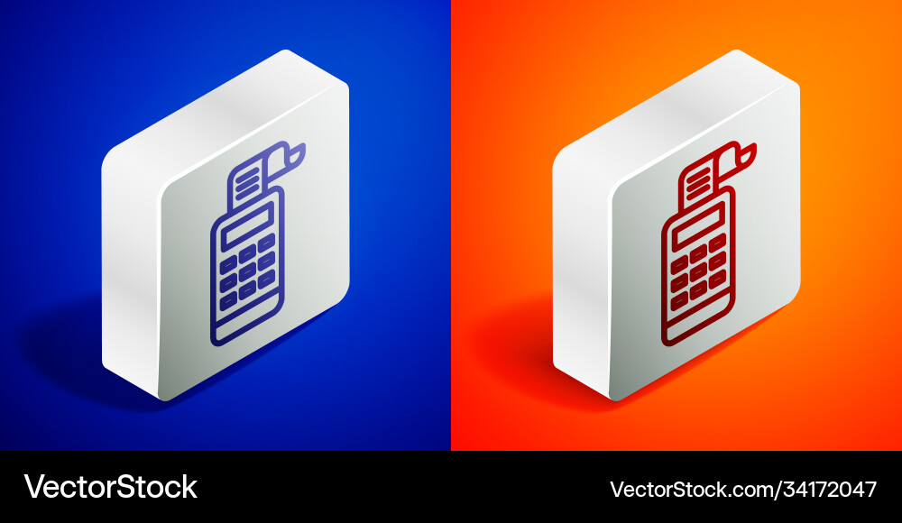 Isometric line cash register machine with a check Vector Image