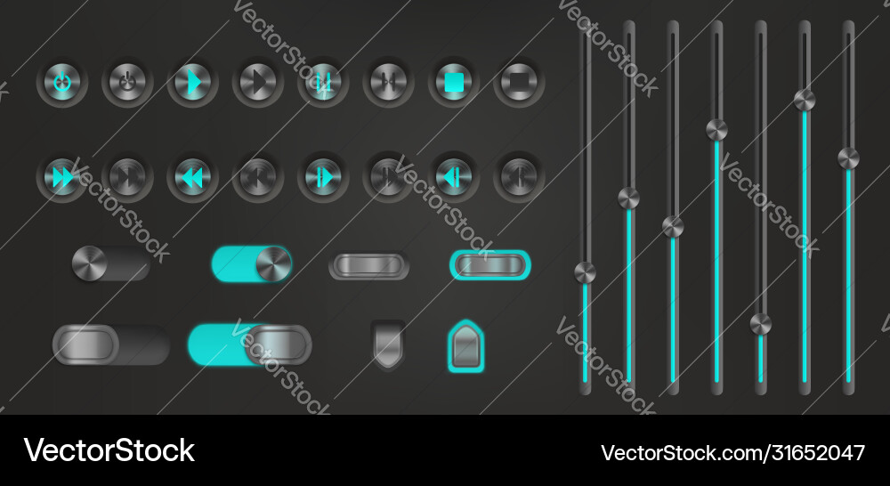 Neon Media Player UI Controls Vector Image