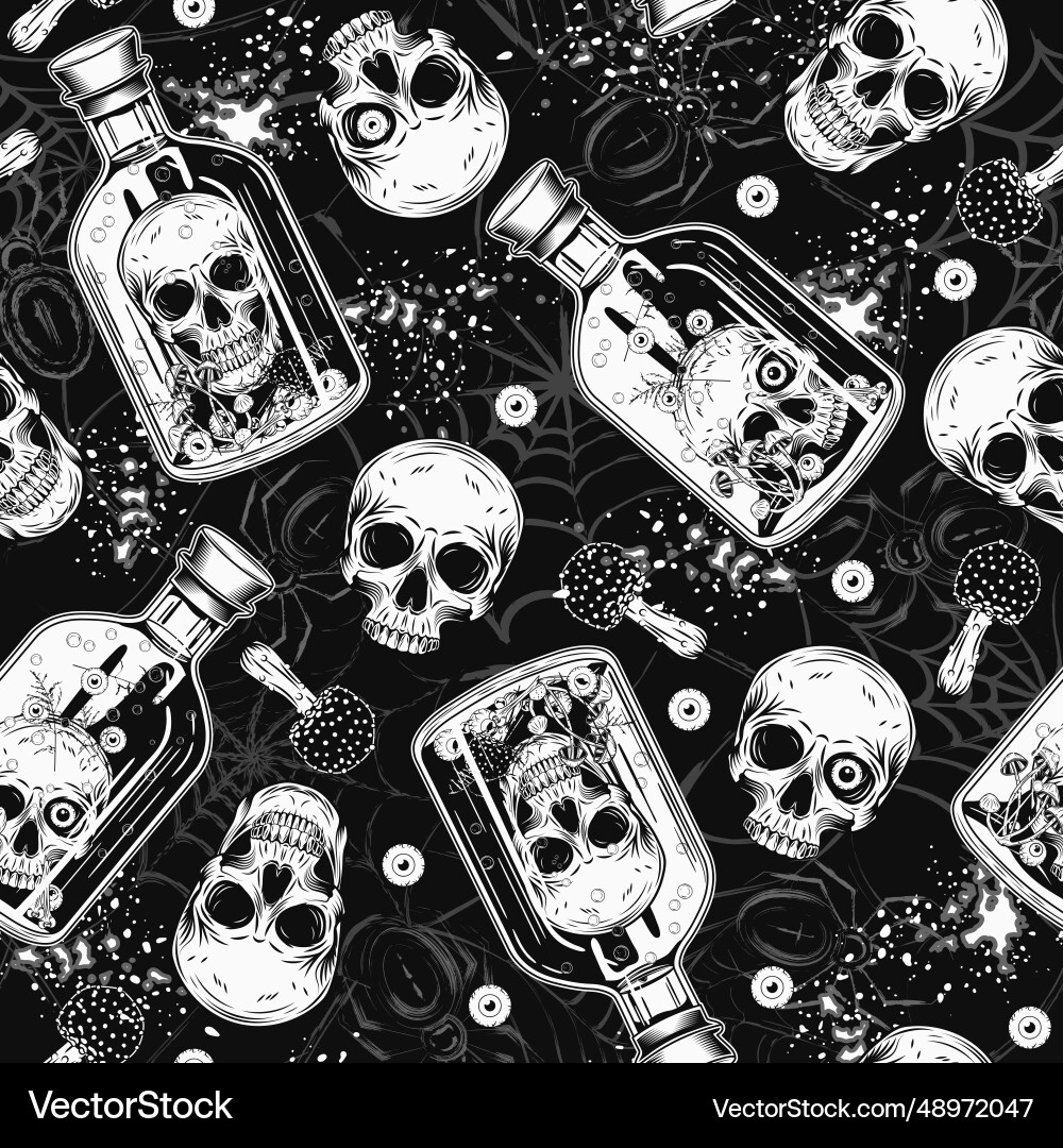 Seamless scary pattern with halloween objects vector image