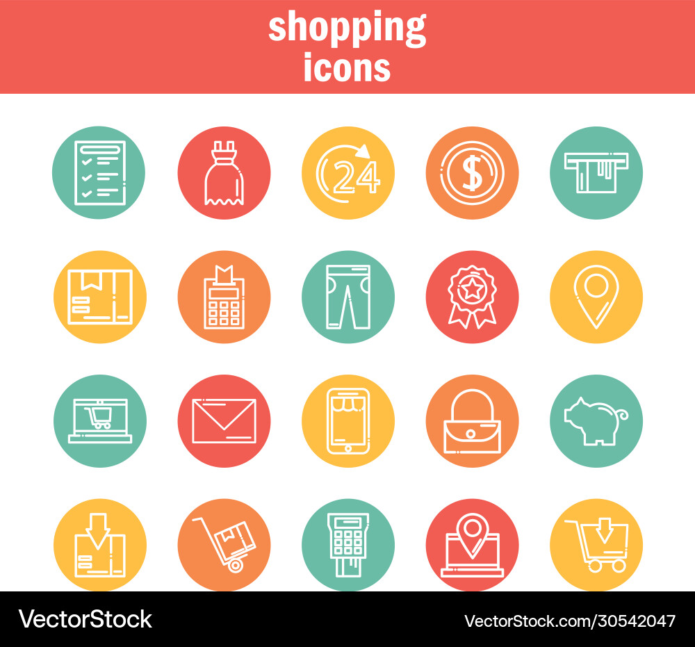 Set icons shopping block and flat style icon Set icons shopping block and flat style icon Vector Image
