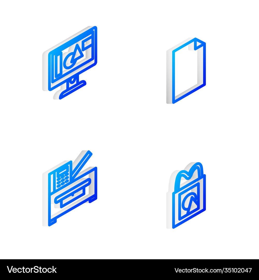 Set isometric line empty document computer Set isometric line empty document computer vector image