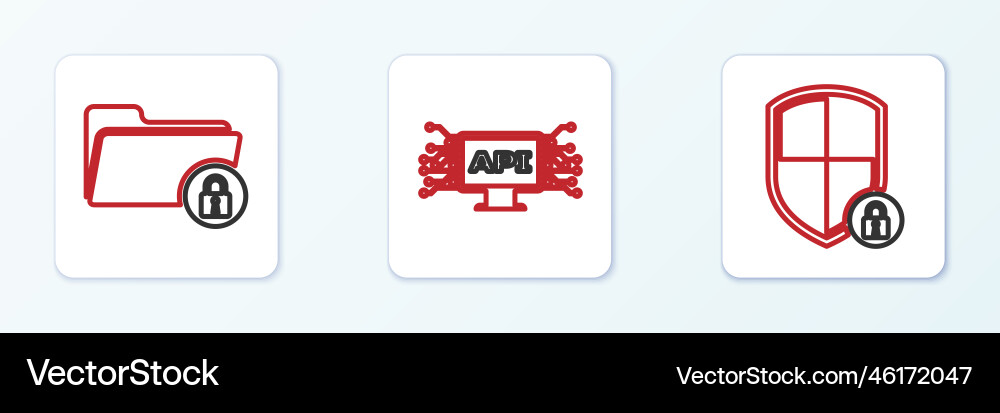 Set line shield security with lock folder Vector Image