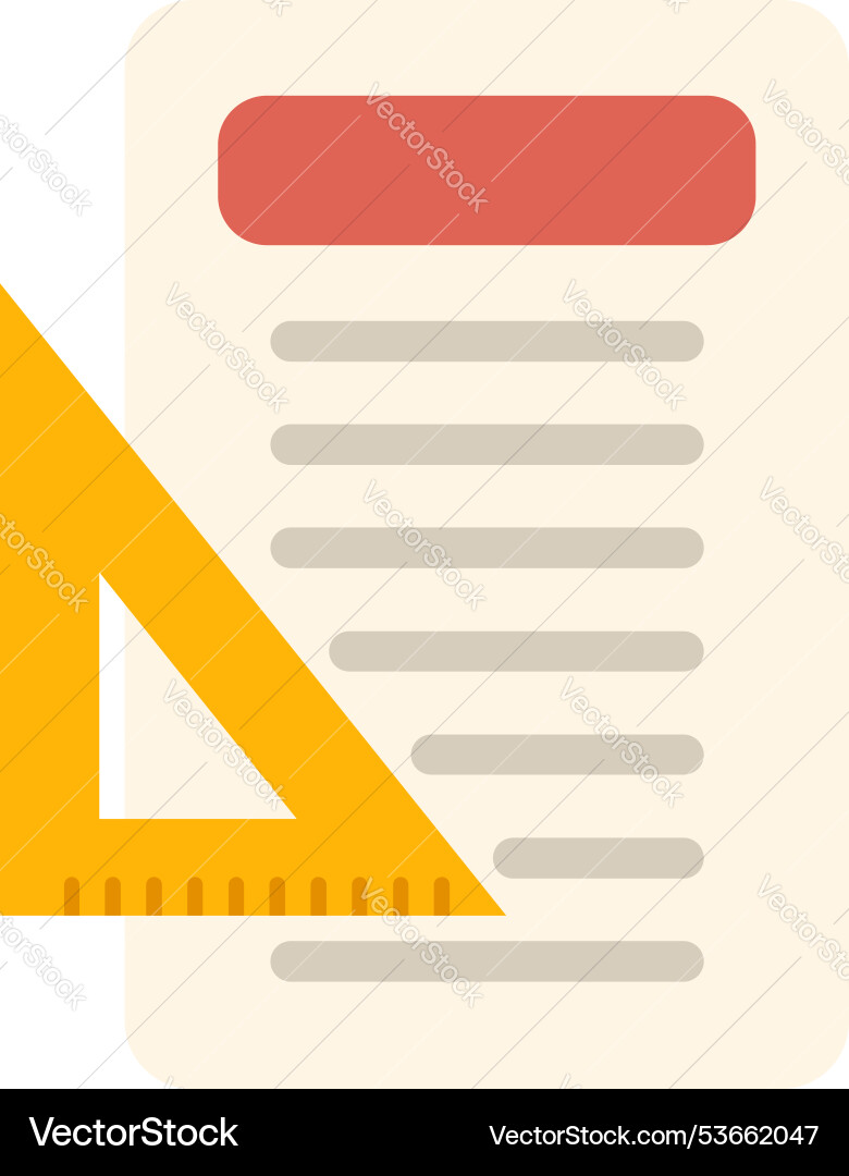 Yellow set square overlaying a document with text Yellow set square overlaying a document with text vector image