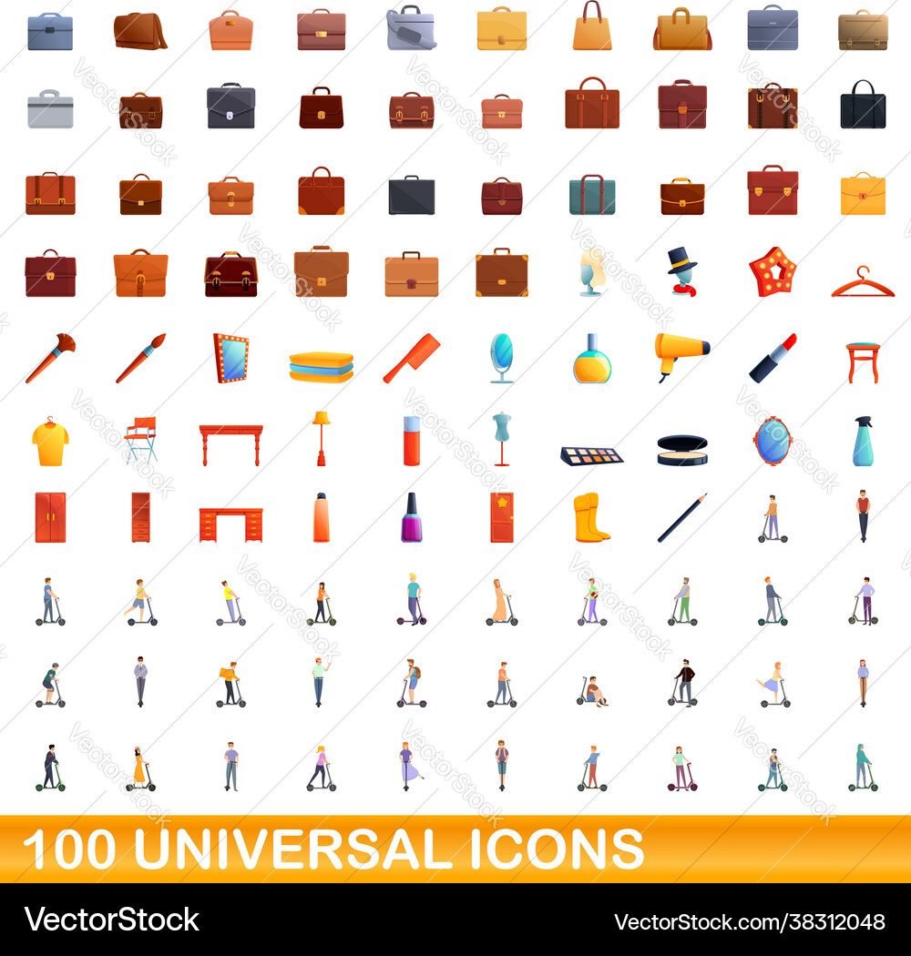 100 Universal Icons Set Cartoon Stil 100 Universal Icons Set Cartoon Stil vektorbild