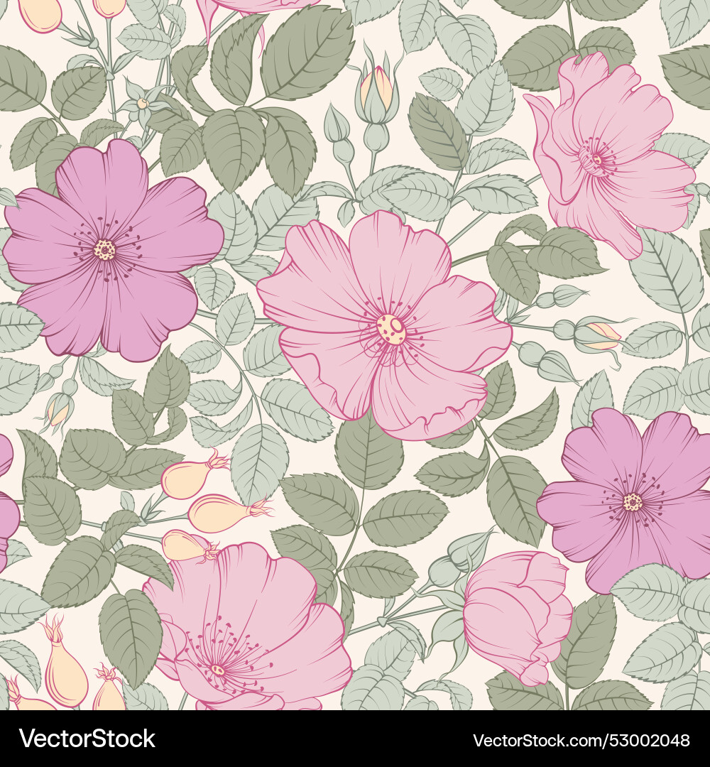 Beige floral seamless pattern with rose botanical Vector Image