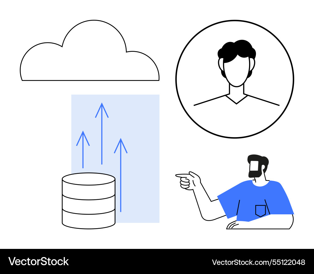 Cloud storage data upload and user interface vector image