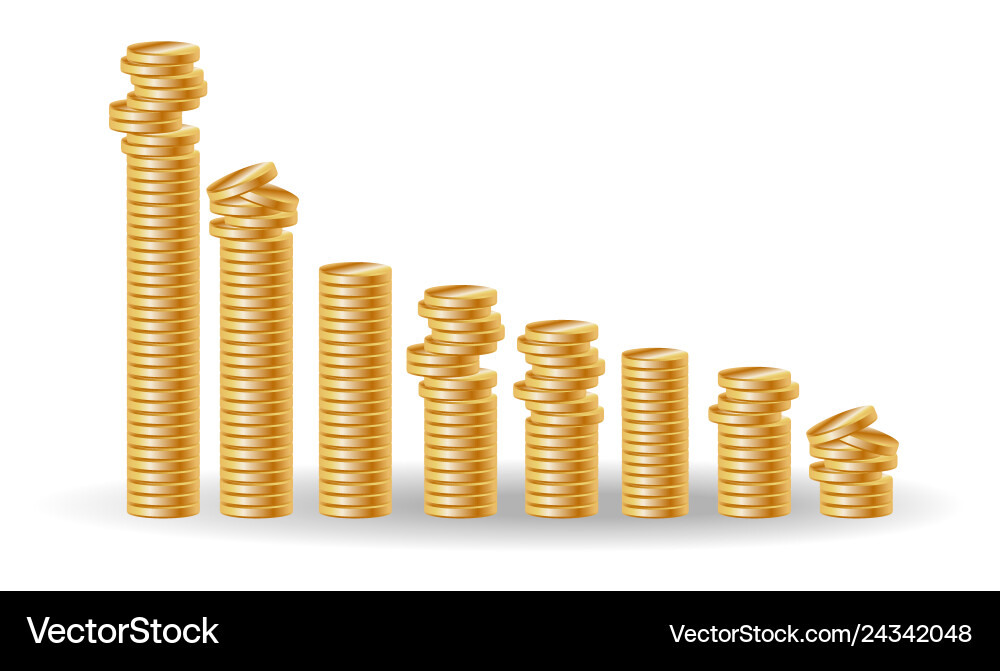 Decreasing piles of coins with going down graph Decreasing piles of coins with going down graph vector image