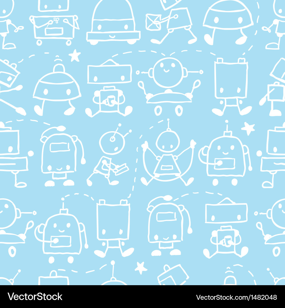 Doodle robots fun seamless pattern background vector image