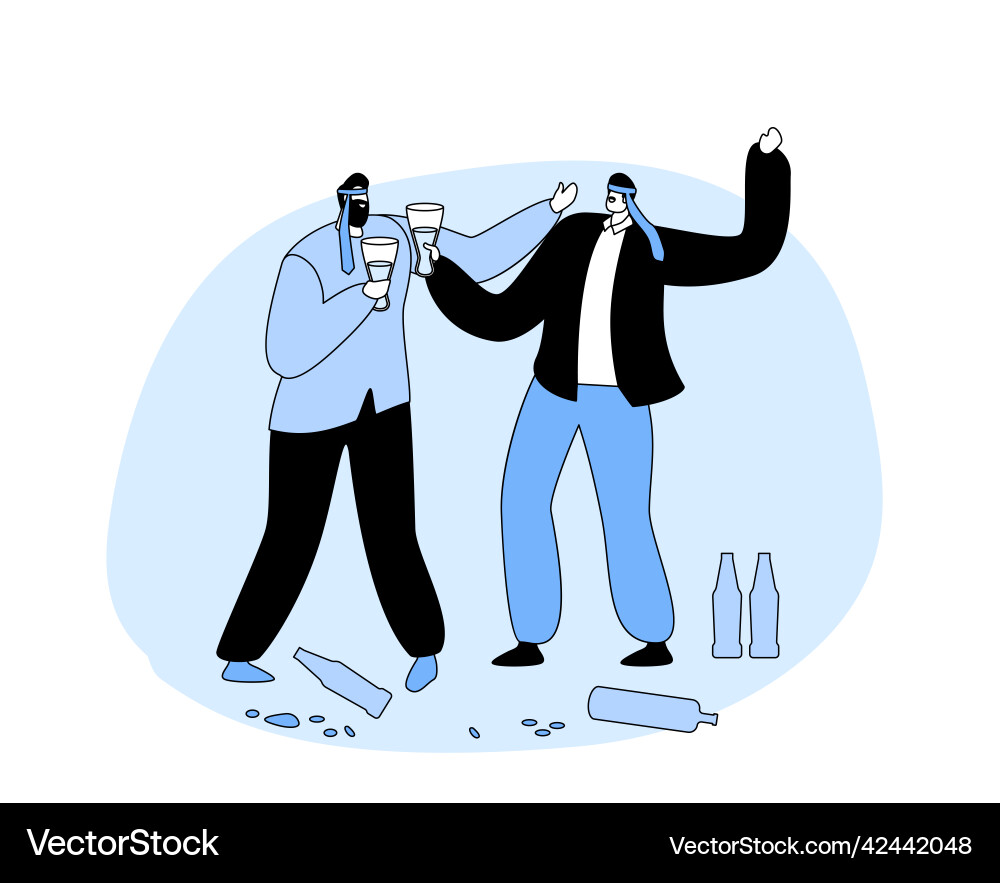 Drunk Men with Bows, Celebration Vector Image