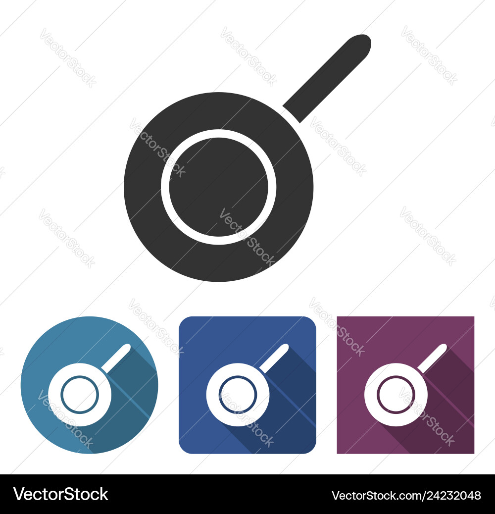 Frypan icon in different variants with long shadow Frypan icon in different variants with long shadow vector image