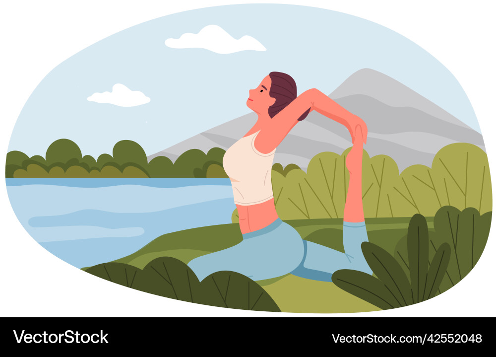 Girl doing yoga and meditation in nature by river Girl doing yoga and meditation in nature by river vector image