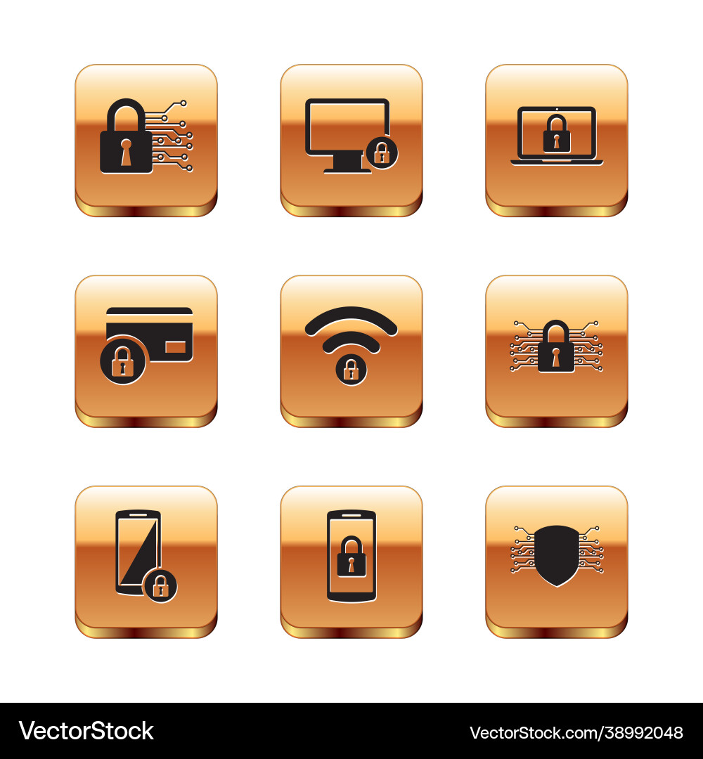Set cyber security smartphone with lock wifi vector image