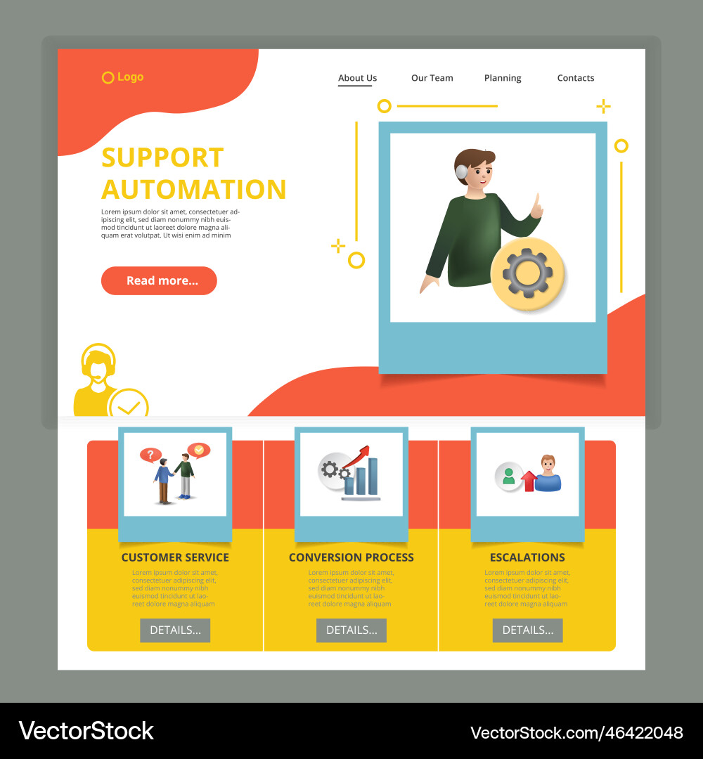 Support automation flat landing page website Support automation flat landing page website Vector Image
