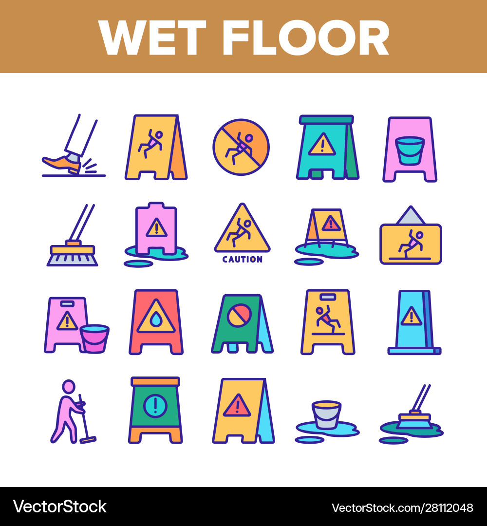 Wet floor collection elements icons set Wet floor collection elements icons set vector image