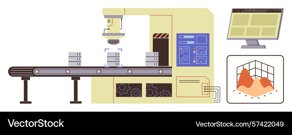 Automated industrial conveyor system with robotics Automated industrial conveyor system with robotics vector image