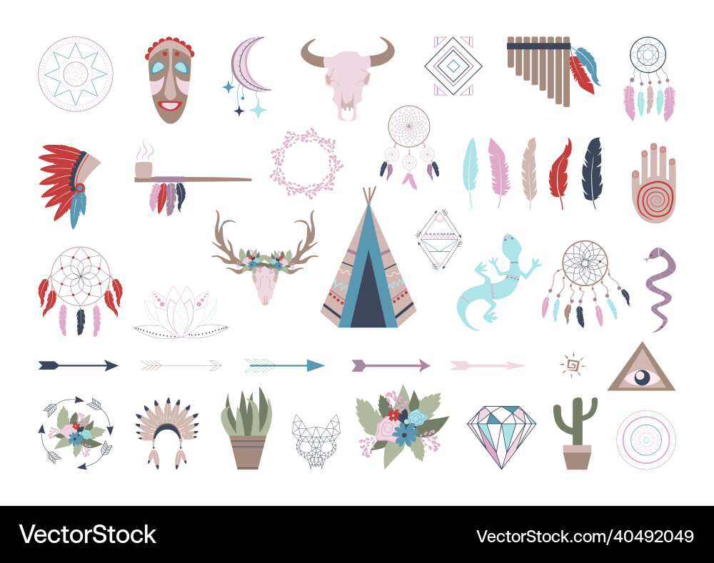 Collection of in boho style Vector Image