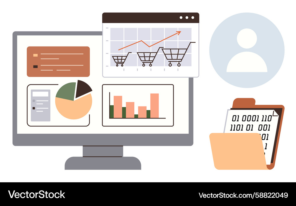 Data analytics and e-commerce insights displayed Data analytics and e-commerce insights displayed Vector Image