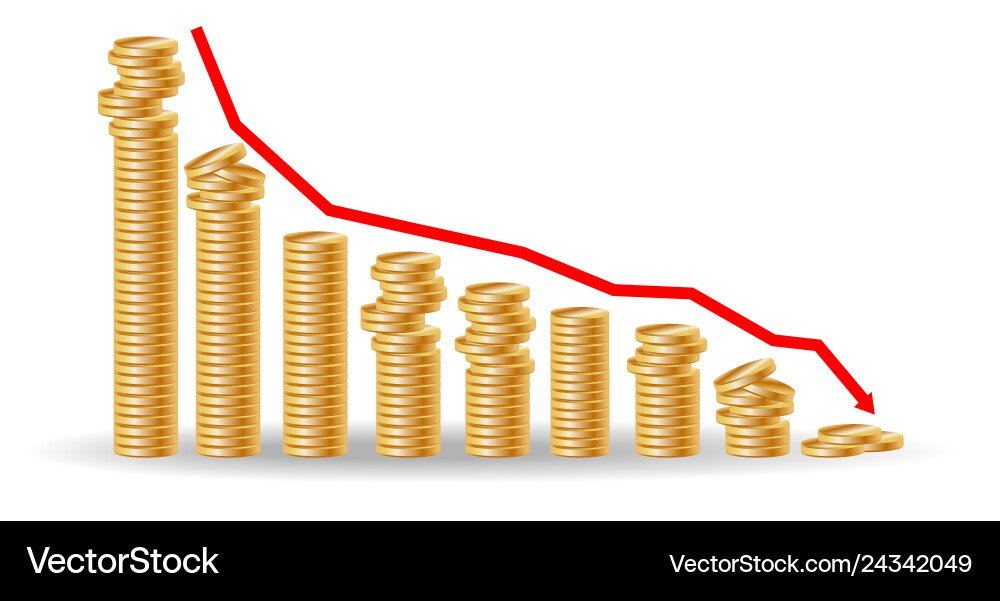 Decreasing piles of coins with going down graph Decreasing piles of coins with going down graph vector image