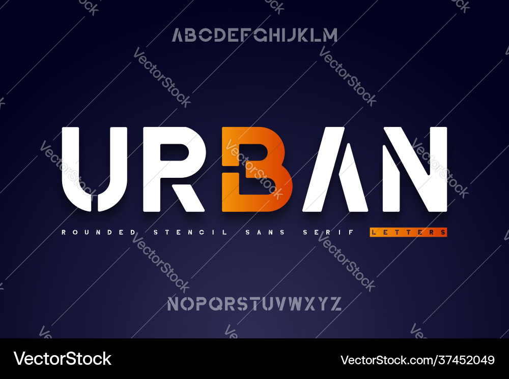 Gerundete Schablone sans serif Schrift alphabet Gerundete Schablone sans serif Schrift alphabet vektorbild