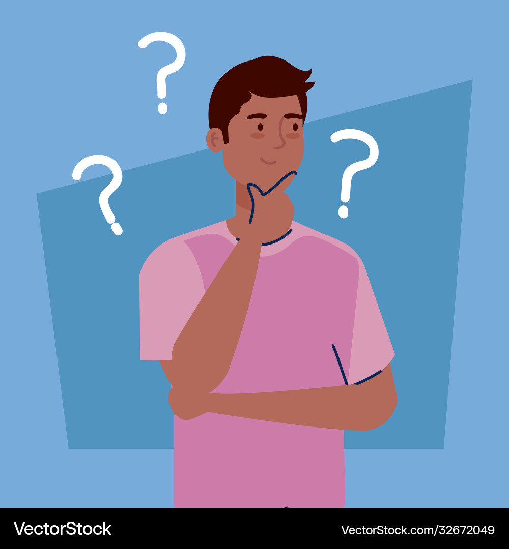 Man avatar thinking with question marks vector image