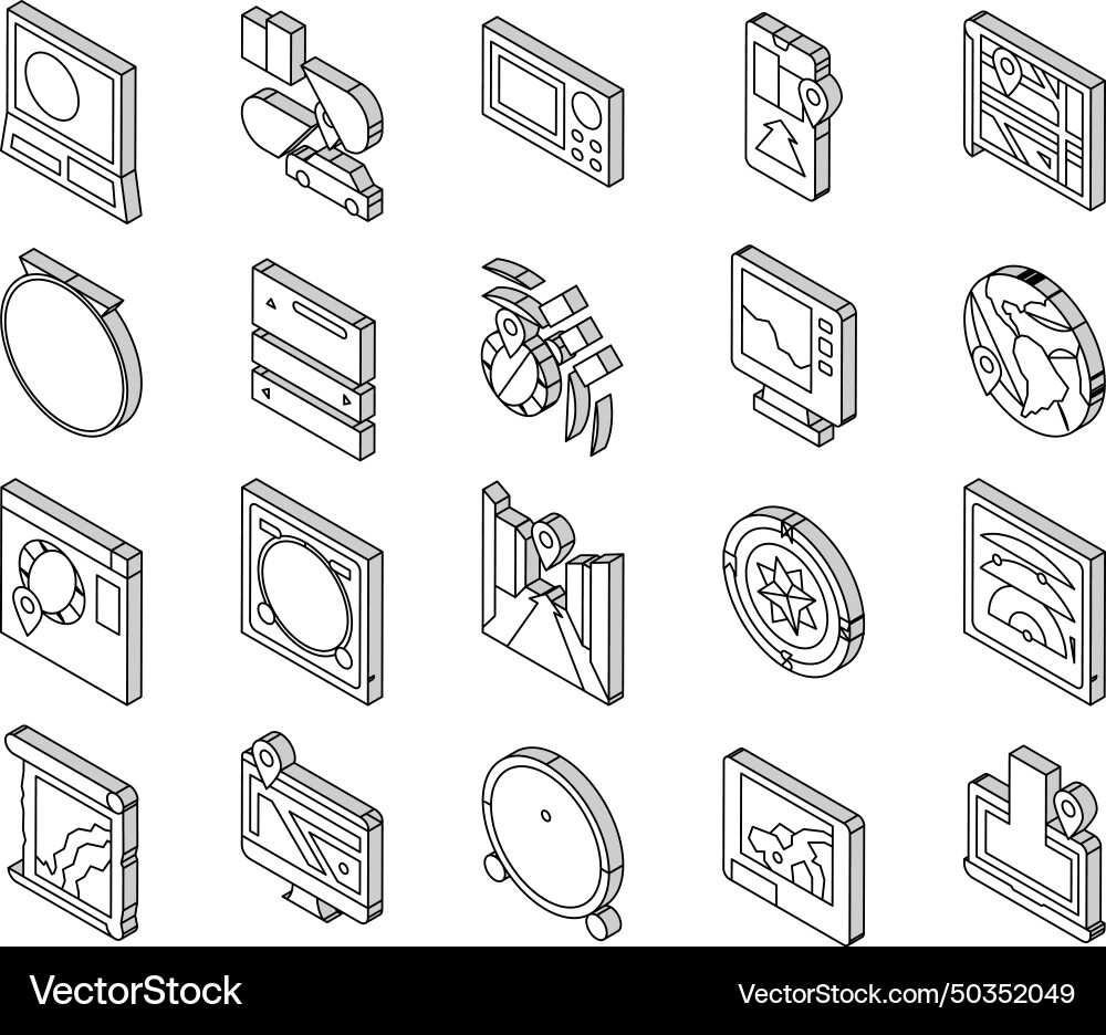 Map location system collection isometric icons set Map location system collection isometric icons set vector image