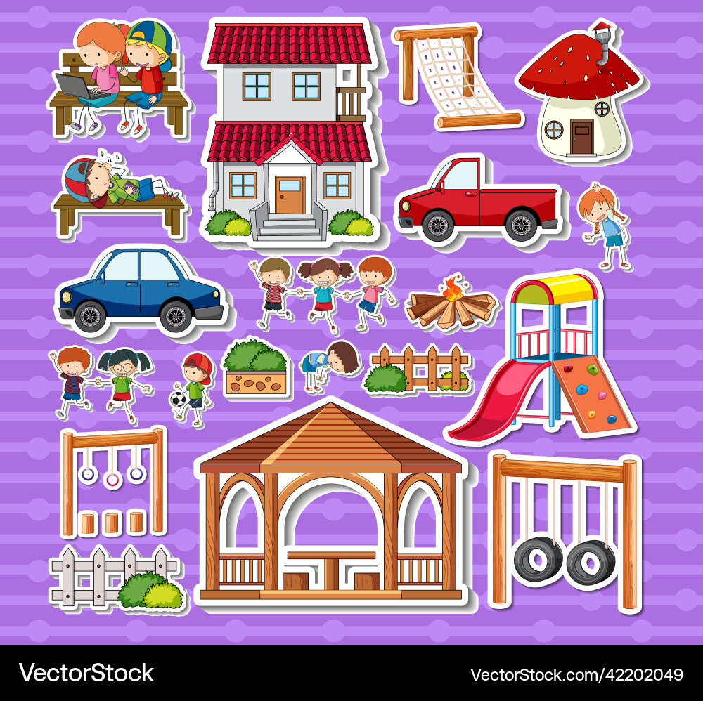 Sticker pack of playground objects Sticker pack of playground objects vector image