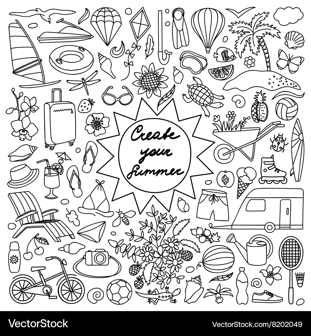 Summer Doodle Collection Vector Image