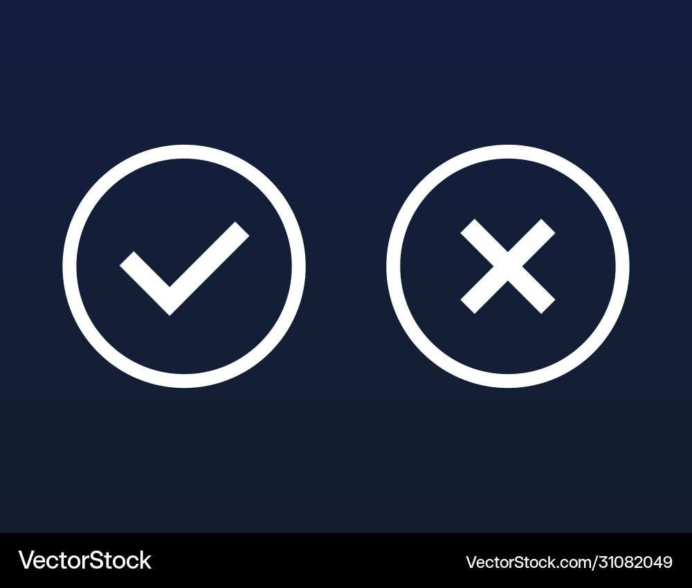 Yes and no cross wrong correct choice buttons Vector Image