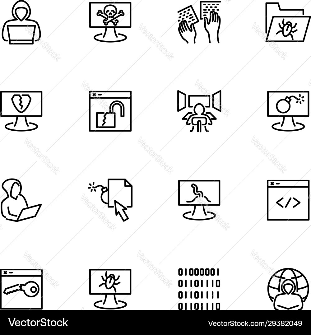 Zeilen-Symbol-Set im Zusammenhang mit Hacken Aktivität oder Web Zeilen-Symbol-Set im Zusammenhang mit Hacken Aktivität oder Web vektorbild