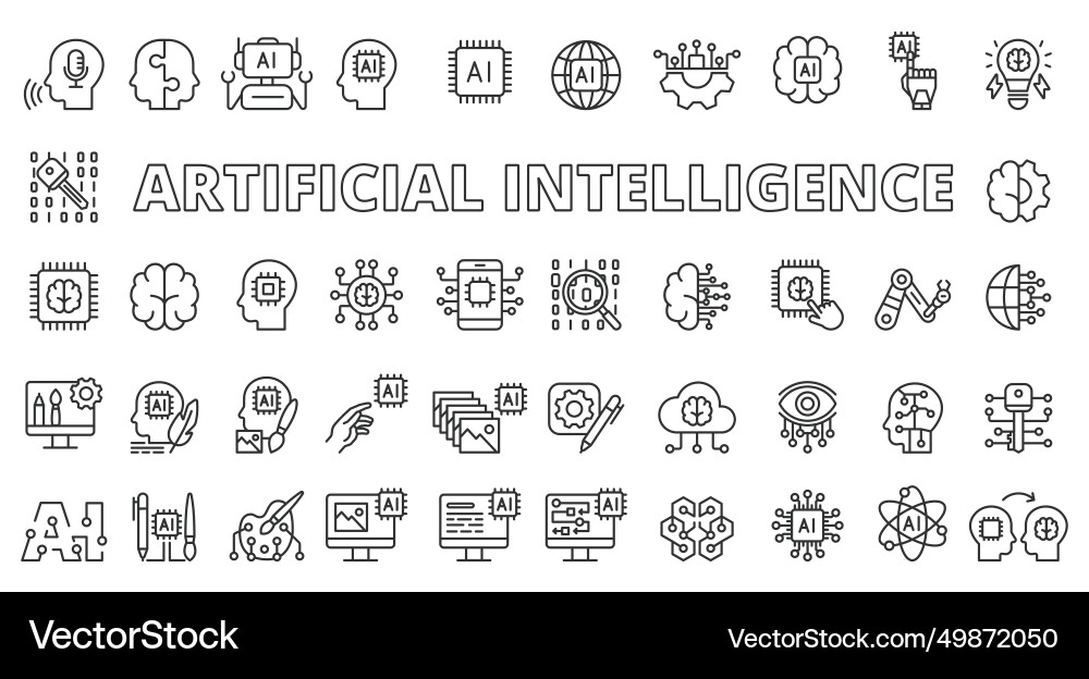 Ai icons line design deep learning artificial Ai icons line design deep learning artificial vector image