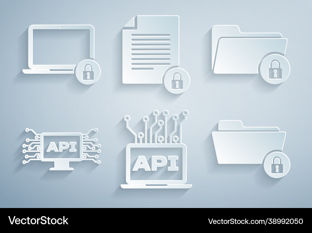 Computer api Schnittstelle Ordner und Schloss festlegen Computer api Schnittstelle Ordner und Schloss festlegen vektorbild