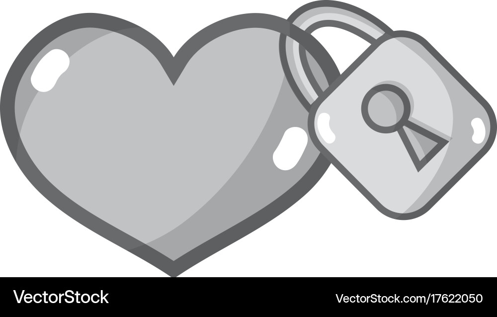 Grayscale heart design with security padlock vector image