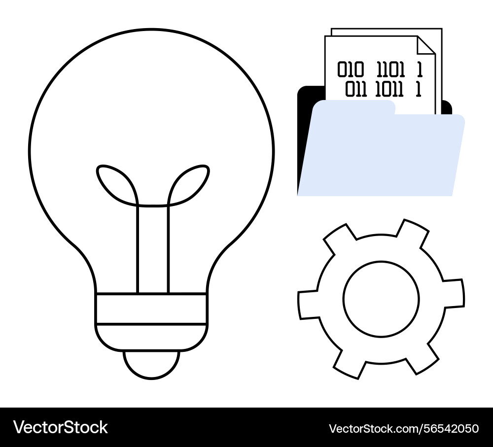 Lightbulb mit Getriebe und Binärcode in einem Ordner Lightbulb mit Getriebe und Binärcode in einem Ordner vektorbild