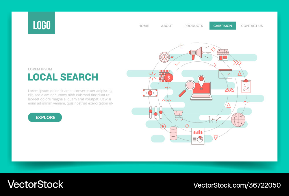 Local search concept with circle icon for website Local search concept with circle icon for website vector image