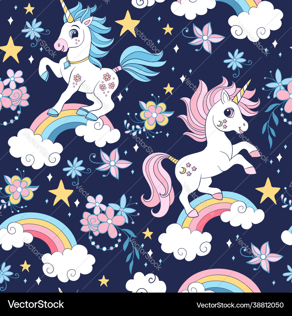 Seamless pattern with unicorns and cosmic Seamless pattern with unicorns and cosmic vector image