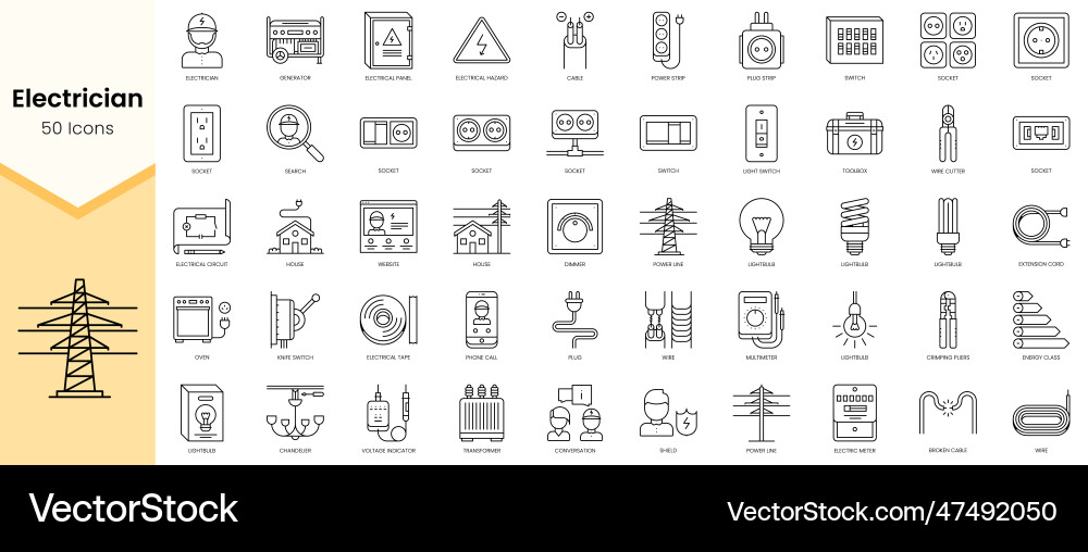 Simple outline set ofelectrician icons linear Vector Image