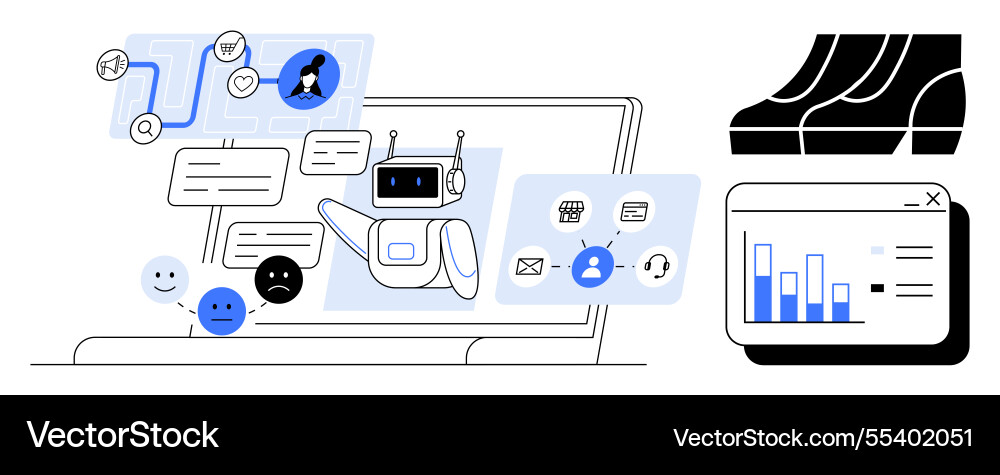 Chatbot interacting with users through messages Chatbot interacting with users through messages vector image