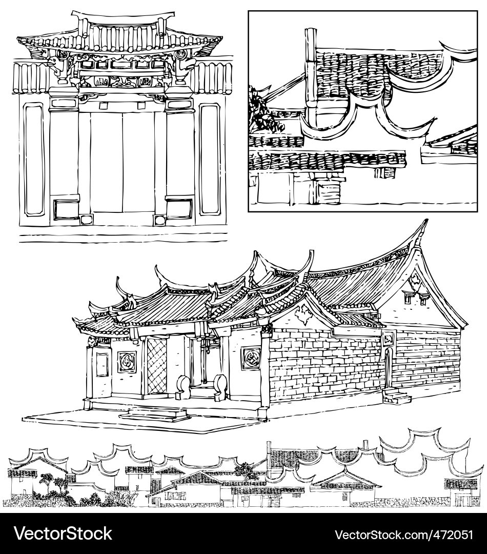 Chinese Temple Sketch Vector Image