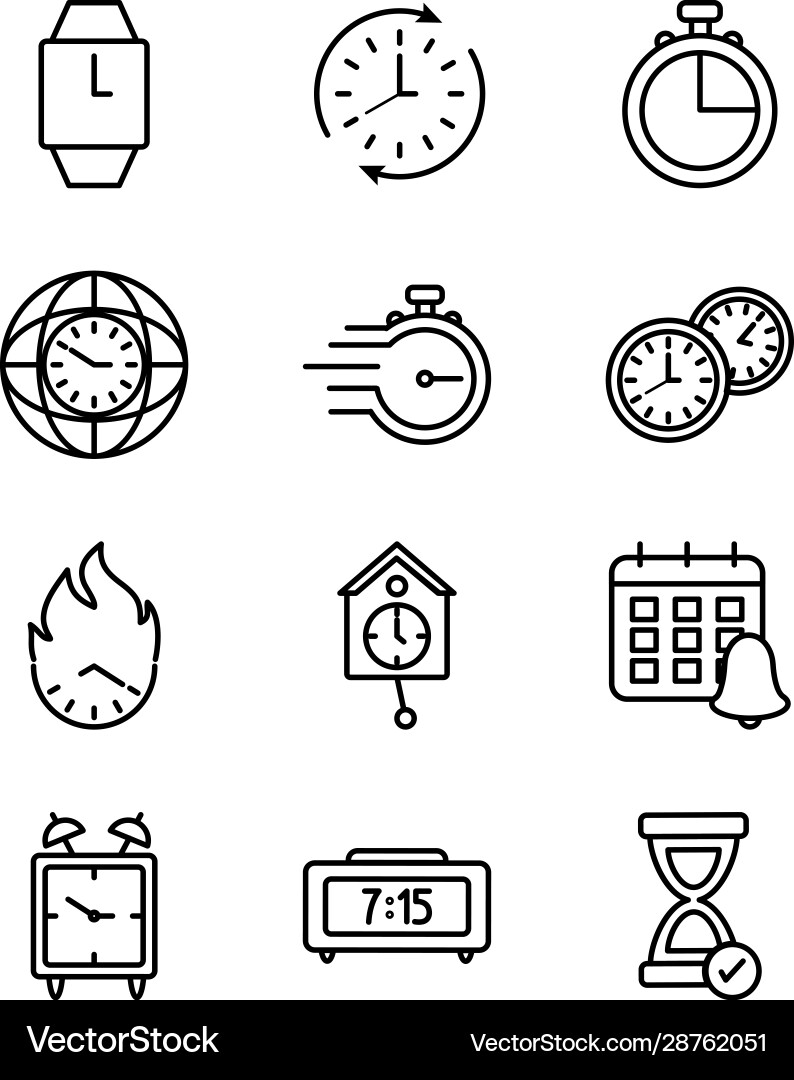 Clock & Time Instruments Icon Set vector image