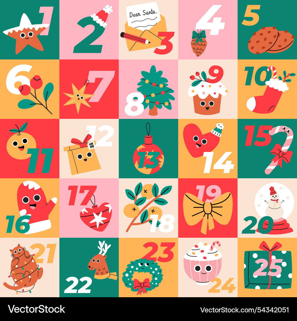 Cute Christmas Advent Calendar Vector Image