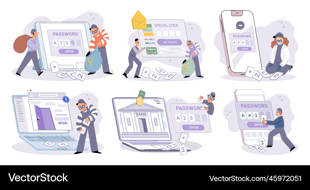Hacker activity big set hacking computer Hacker activity big set hacking computer vector image