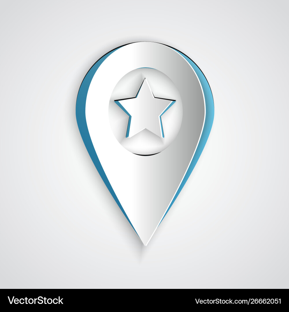Paper cut map pointer with star icon isolated Paper cut map pointer with star icon isolated Vector Image