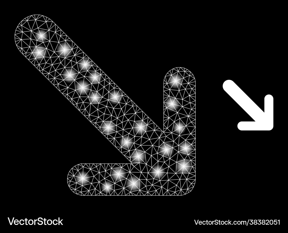 Polygonal network mesh arrow down right with magic Polygonal network mesh arrow down right with magic vector image