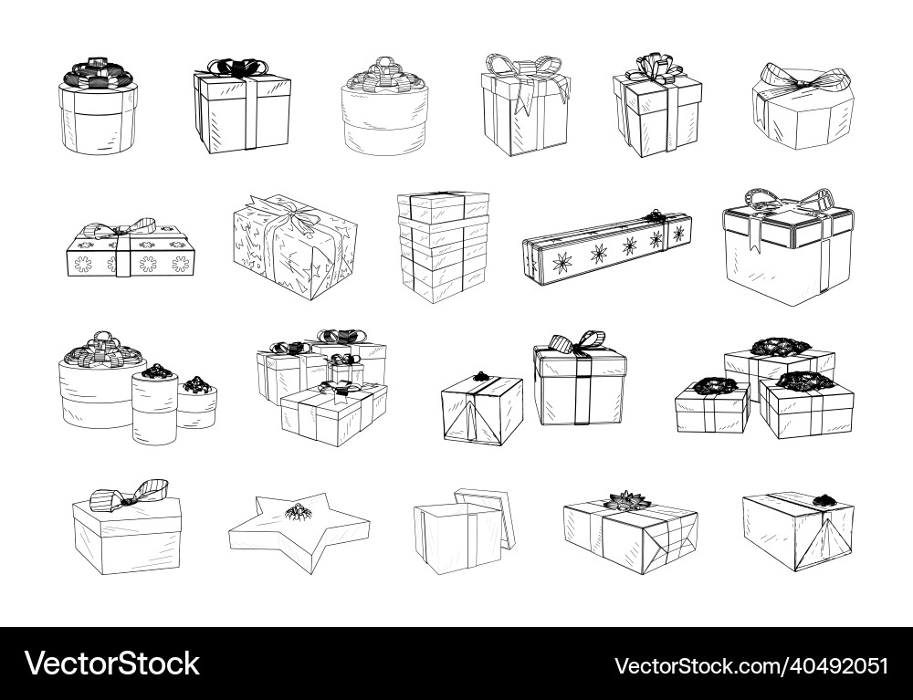 Present boxes in art ink style Vector Image