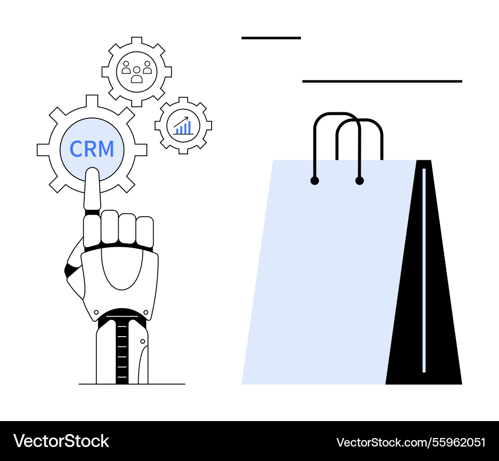 Robotic hand optimizing crm settings with shopping Robotic hand optimizing crm settings with shopping vector image