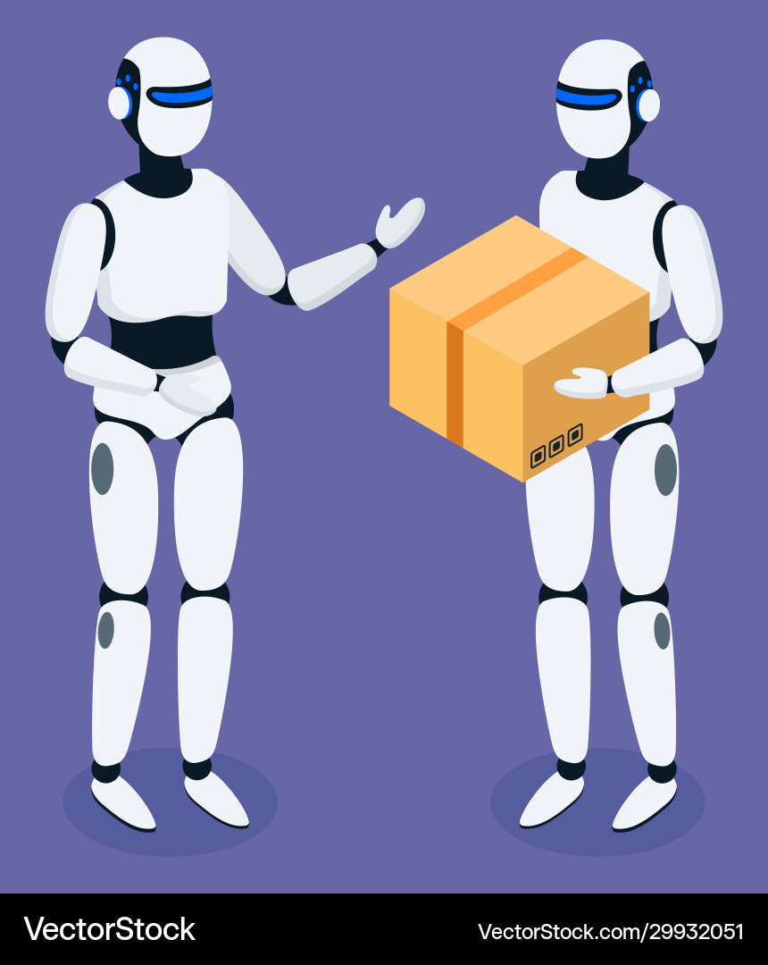 Robots delivering boxes and orders for clients Robots delivering boxes and orders for clients vector image